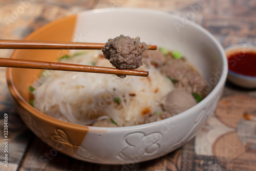 Noodle Meatballs made from pork on table