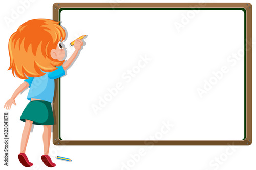 Banner template with girl writing on the board