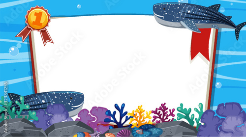 Photography Banner template with two whales swimming under the sea