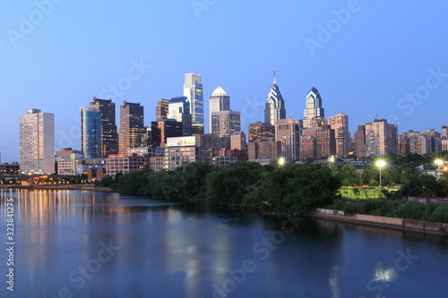 Skyline view of Philadelphia  Pennsylvania at night