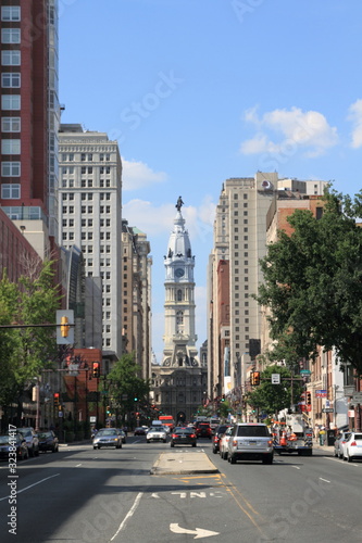 Street view of downtown Philadelphia in PA