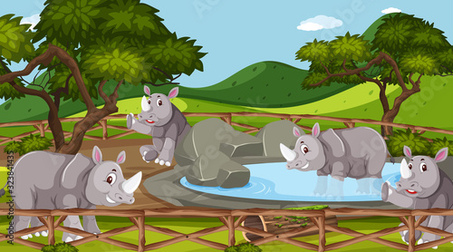 Scene with wild animals in the zoo at day time