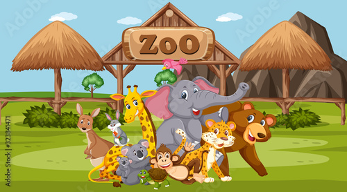 Scene with wild animals in the zoo at day time