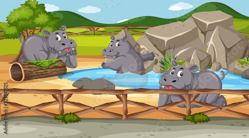 Scene with wild animals in the zoo at day time