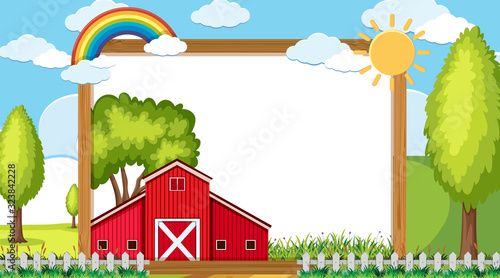 Border template with red barn on the farm