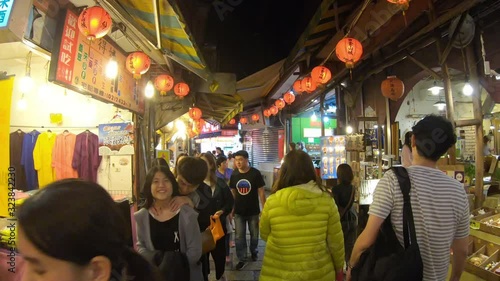 Hyper lapse People of Jiufen old street at night in Taipei Taiwan.