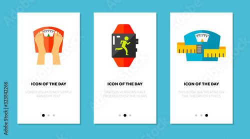 Weight loss flat icon set. Diet, fitness, fat isolated vector sign pack. Sport and health concept. Vector illustration symbol elements for web design and apps