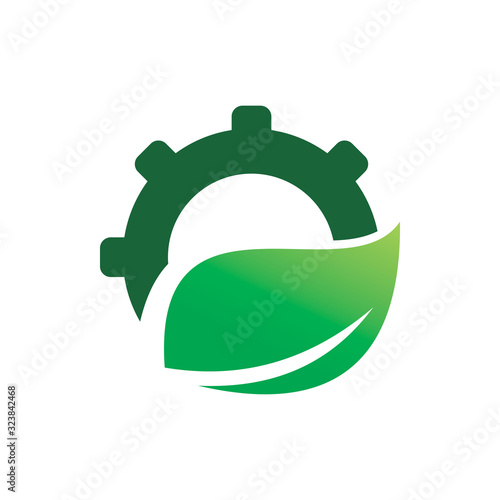 green nature leaf gear technology logo design