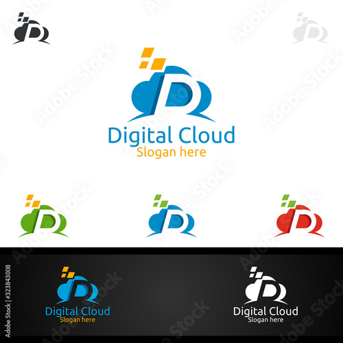 Digital Cloud Letter D for Digital Marketing Financial Advisor or Invest Vector Logo Design Icon photo