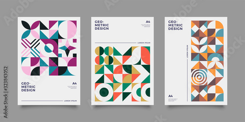 Vintage retro bauhaus design vector covers set. Swiss style colorful geometric compositions for book covers  posters  flyers  magazines  business annual reports