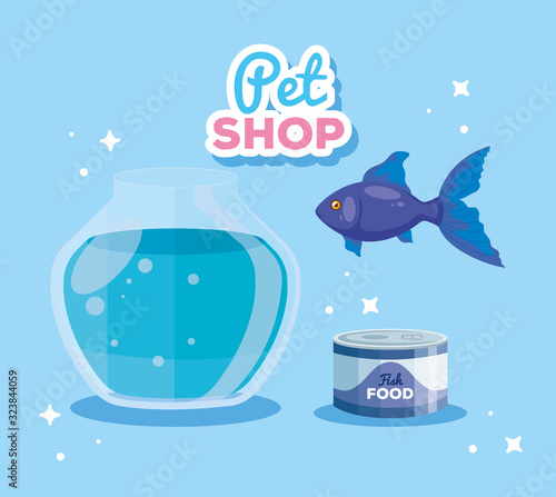 pet shop with fishbowl and icons vector illustration design