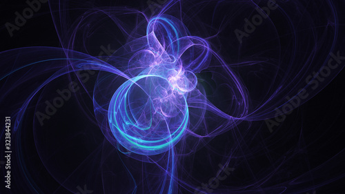 Abstract blue glowing shapes. Fantasy light background. Digital fractal art. 3d rendering.