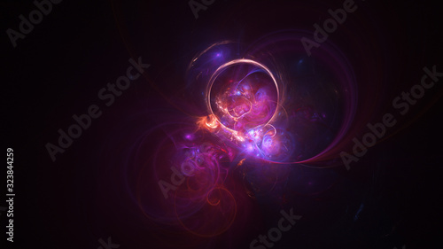 Abstract orange and purple glowing shapes. Fantasy light background. Digital fractal art. 3d rendering.