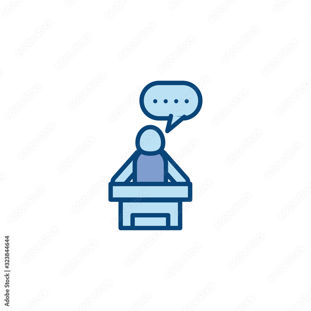 Isolated avatar on podium with bubble line and fill style icon vector design