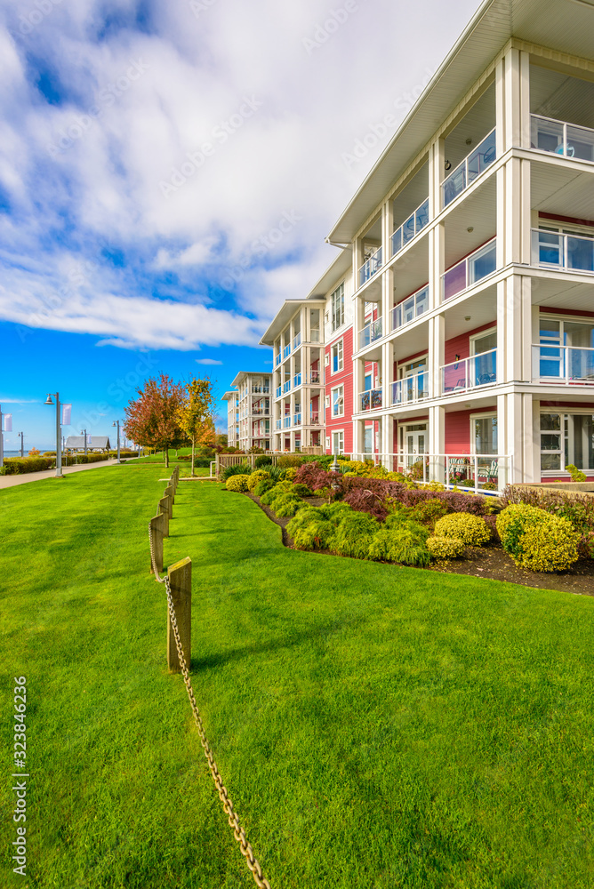 A perfect neighborhood. Apartments in suburb at Fall in the north America. A perfect neighborhood. Apartments in suburb at Fall in the north America.