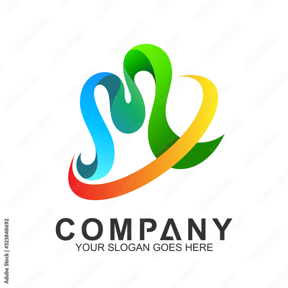 swoosh letter M logo design template