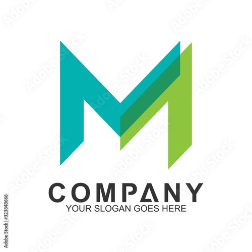 green letter M logo design in overlap line shape