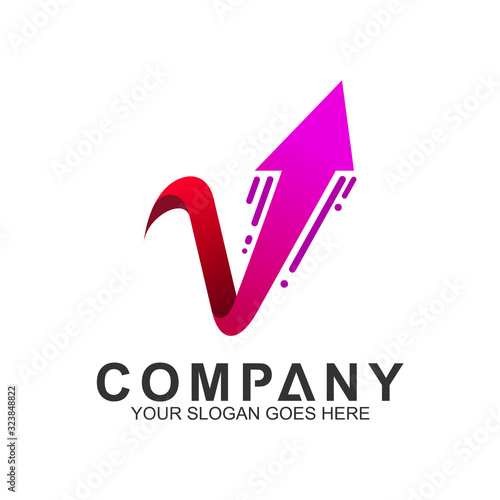 V logo with fast arrow launch