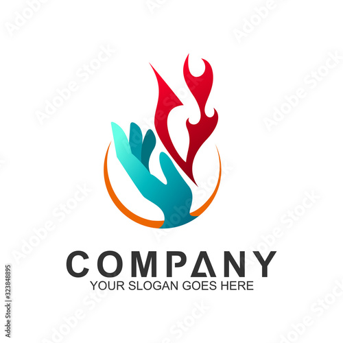 hand with fire logo vector template