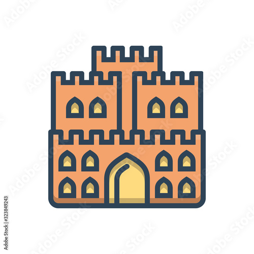 Color illustration icon for castle fort 