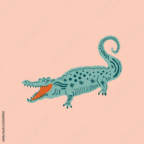 Cute crocodile with color background, alligator tees, cool animal collage print, cartoon character