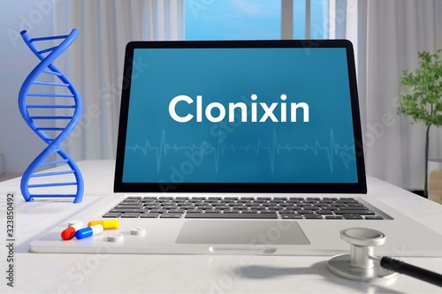 Clonixin – Medicine/health. Computer in the office with term on the screen. Science/healthcare photo