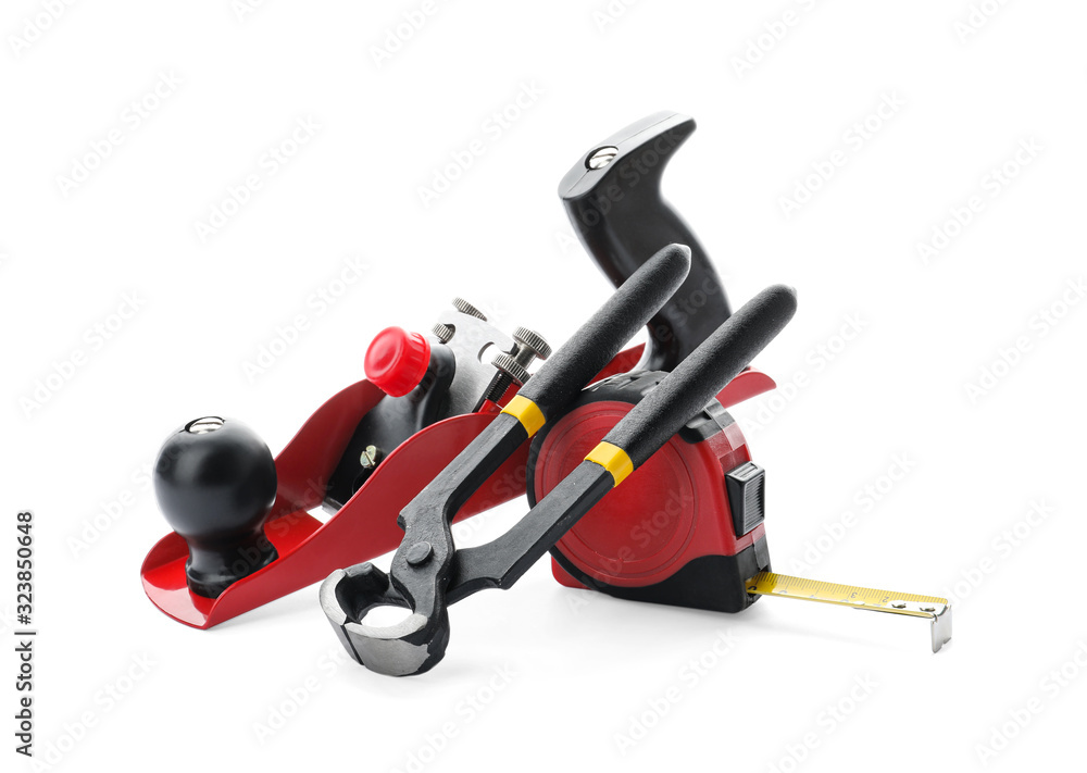 Obraz premium Set of modern carpenter's tools isolated on white