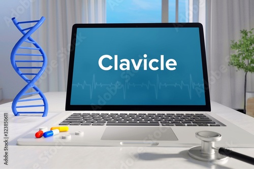 Clavicle – Medicine/health. Computer in the office with term on the screen. Science/healthcare