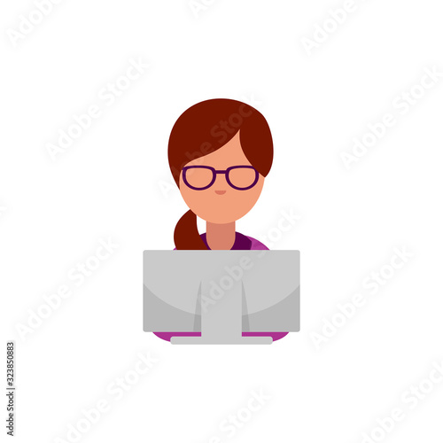 Flat vector icon of computer geek. Cartoon vector icon of computer geek. Vector flat icon of computer geek. Software Engineer, Front-End Developer, Support Team Members, Database Administrators, Graph