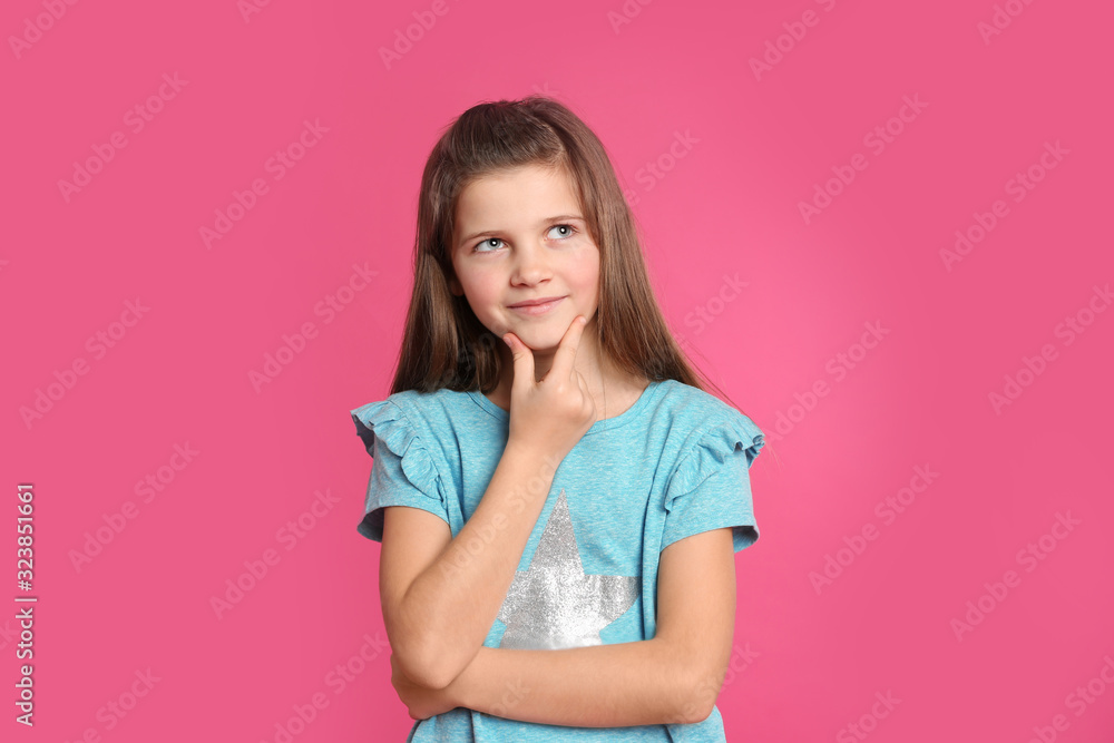 Portrait of preteen girl on pink background Portrait of preteen girl on pink background