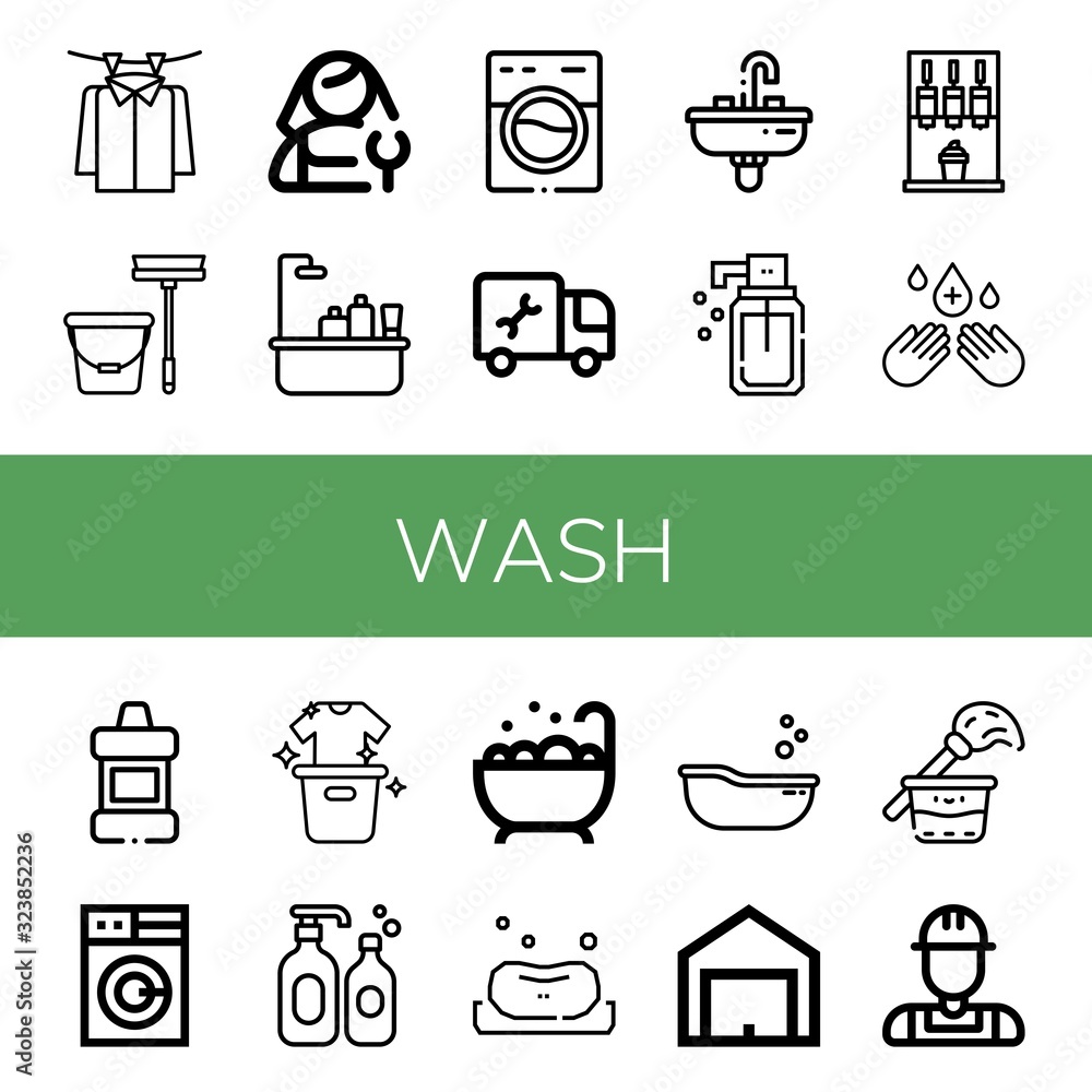 wash simple icons set