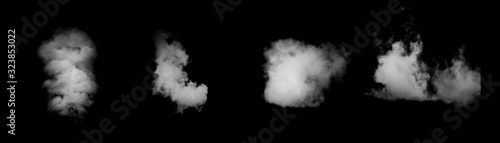 Set of light flowing smoke isolated on black background.