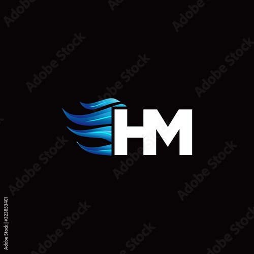 HM monogram logo with blue fire style design template