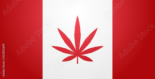 Canada flag with marijuana leaf cannabis legalization concept horizontal flat vector illustration