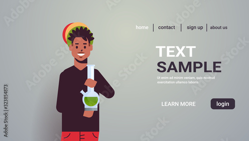 african american guy smoking cannabis marijuana with bong drug consumption concept portrait horizontal copy space vector illustration