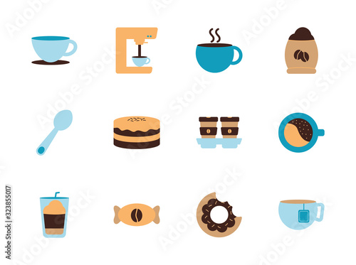 Isolated coffee flat style icon set vector design