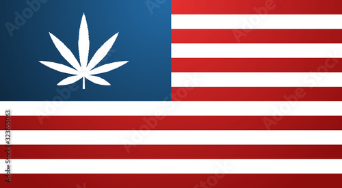 USA flag with marijuana leaf cannabis legalization concept horizontal vector illustration