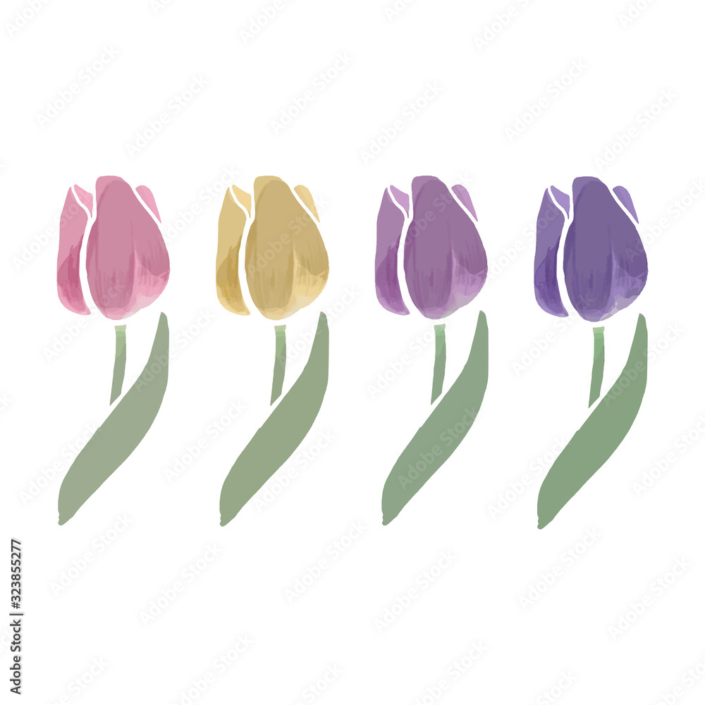 ピンク 黄色 紫 青紫のチューリップのイラスト Stock Vector Adobe Stock