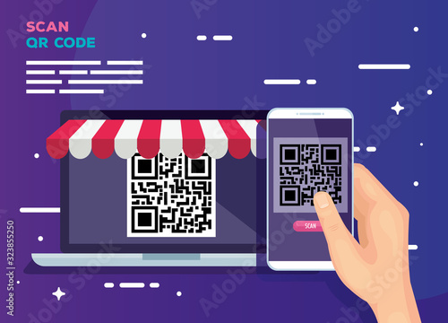 scan qr code with laptop and smartphone vector illustration design