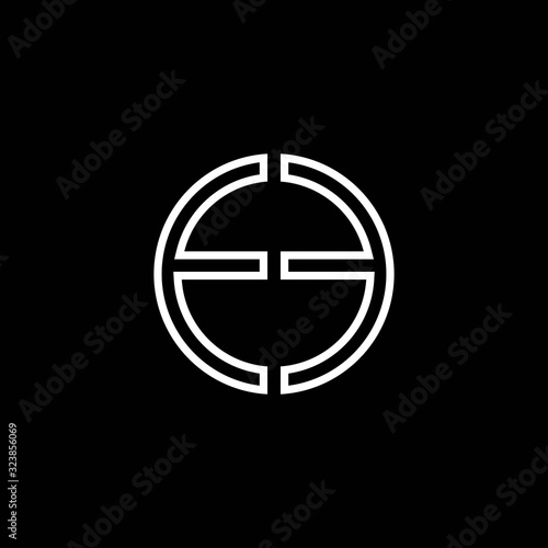 EE monogram logo circle ribbon style outline design template