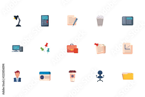 Office and business fill style icon set vector design