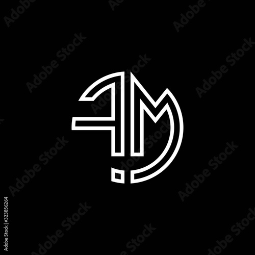 FM monogram logo circle ribbon style outline design template