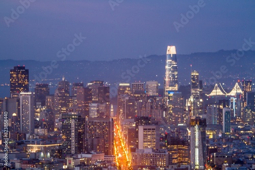 Beautiful aerial view of San Francisco skyline at evening  California  USA