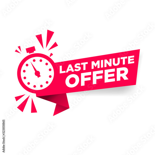 vector illustration red last minute offer button sign, flat modern label, alarm clock countdown logo