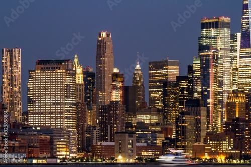 Beautiful view of New York city skyline at night, USA