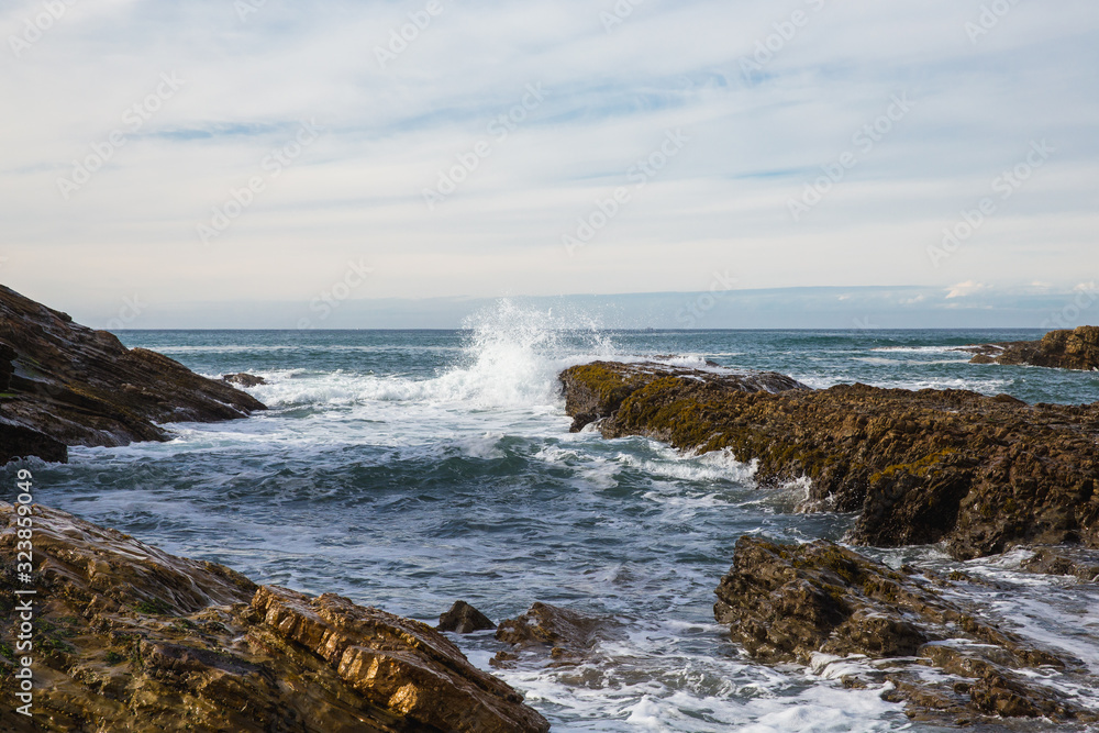 waves crashing on rocks at Montana De Oro State Park, California