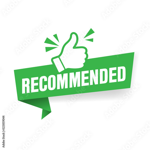 green vector illustration banner recommended with thumbs up