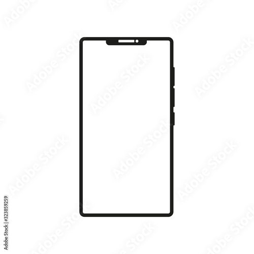 Smartphone icon mockup with blank white screen. Realistic vector trendy frameless smart phone, cellphone isolated.	