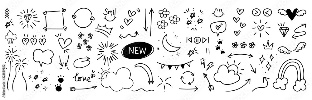 Hand drawn doodle vector set.