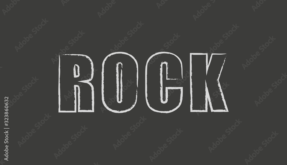 Black and white illustration with text rock. Vector illustration of text drawn in chalk on a blackboard. Text with grunge texture. Black and white illustration with text rock. Vector illustration of text drawn in chalk on a blackboard. Text with grunge texture.
